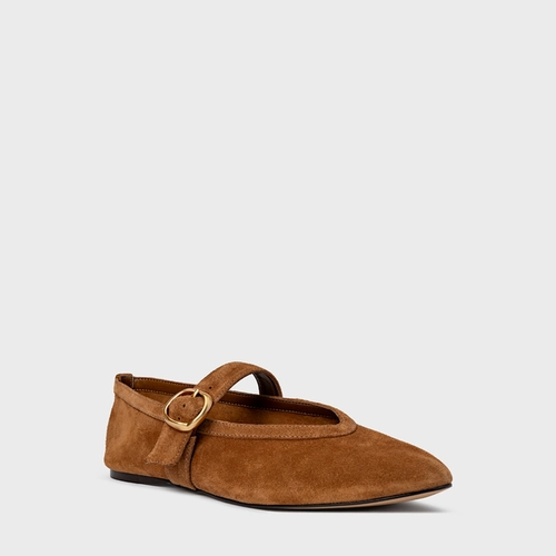 Sapatilha Essential Fivela Couro Suede Marrom Saddle
