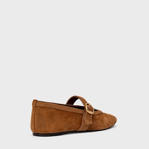 Sapatilha Essential Fivela Couro Suede Marrom Saddle