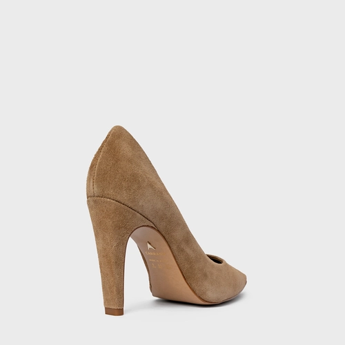 Scarpin Gio Salto Fino Couro Suede Bege Almond