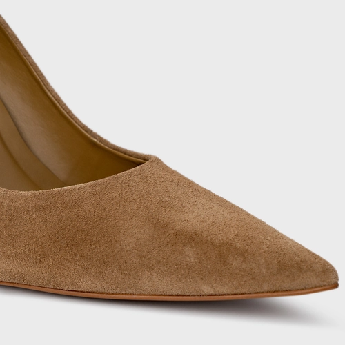 Scarpin Gio Salto Fino Couro Suede Bege Almond