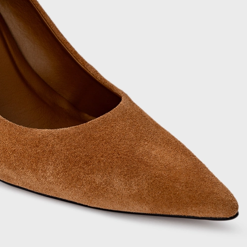 Scarpin Gio Salto Fino Couro Suede Marrom Saddle