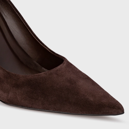 Scarpin Gio Salto Fino Couro Suede Marrom Ganache