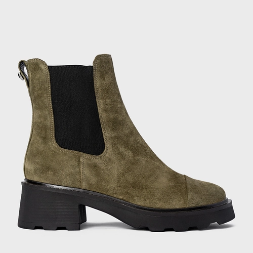 Bota Coturno Chelsea Tratorada Couro Suede Verde Army Green