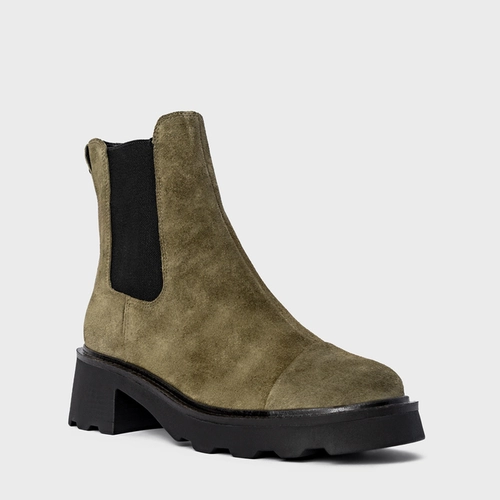 Bota Coturno Chelsea Tratorada Couro Suede Verde Army Green