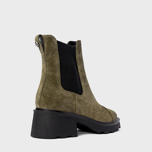 Bota Coturno Chelsea Tratorada Couro Suede Verde Army Green