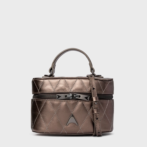 Bolsa Tiracolo Yumi Pequena Couro Metalizado Prata Old