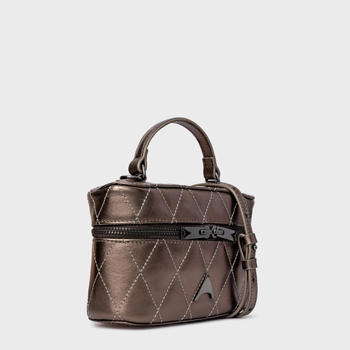 Bolsa Tiracolo Yumi Pequena Couro Metalizado Prata Old