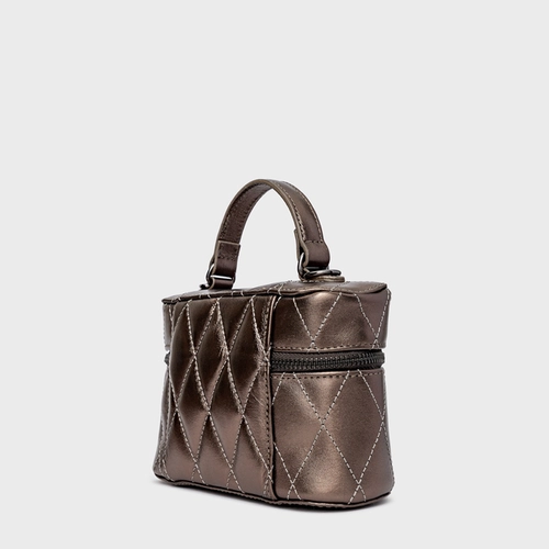 Bolsa Tiracolo Yumi Pequena Couro Metalizado Prata Old