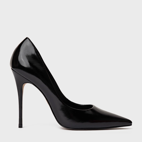 Scarpin Loretta Salto Fino Couro Valencia Preto