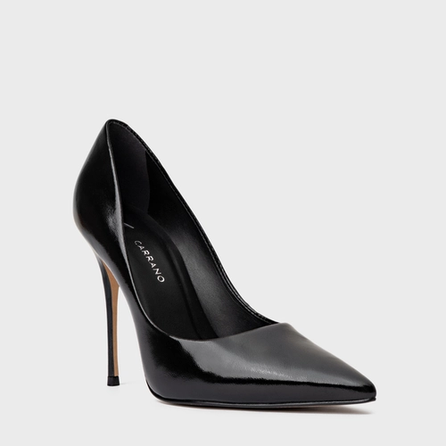 Scarpin Loretta Salto Fino Couro Valencia Preto