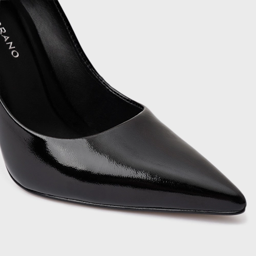 Scarpin Loretta Salto Fino Couro Valencia Preto