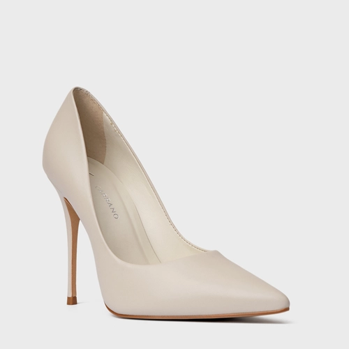 Scarpin Loretta Salto Fino Couro Off White