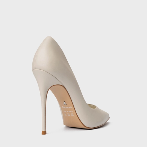 Scarpin Loretta Salto Fino Couro Off White