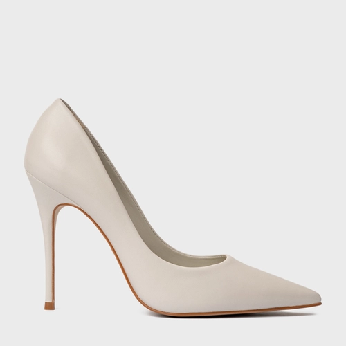 Scarpin Loretta Salto Fino Couro Off White Pearl