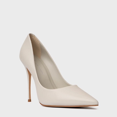 Scarpin Loretta Salto Fino Couro Off White Pearl