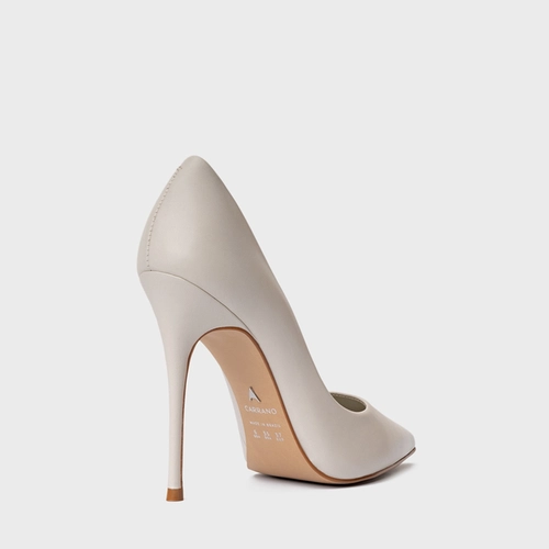 Scarpin Loretta Salto Fino Couro Off White Pearl