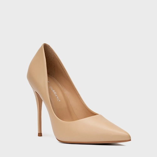 Scarpin Loretta Salto Fino Couro Bege Beige