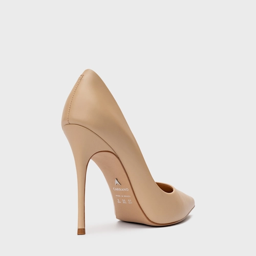 Scarpin Loretta Salto Fino Couro Bege Beige