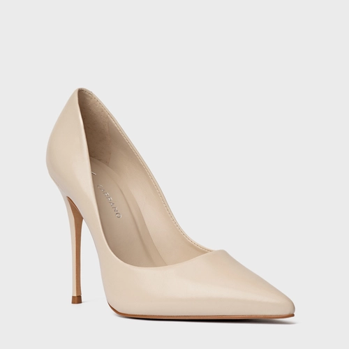 Scarpin Loretta Salto Fino Couro Off White Panacota