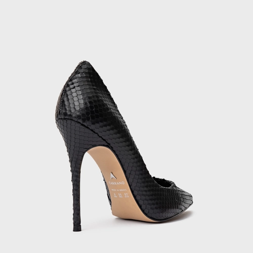 Scarpin Loretta Salto Fino Couro Snake Preto