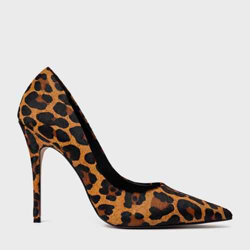 Scarpin Loretta Salto Fino Pelo Animal Print Natural