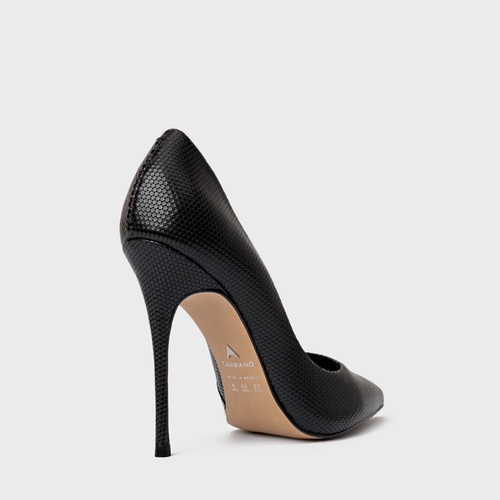 Scarpin Loretta Salto Fino Couro Metallic Preto