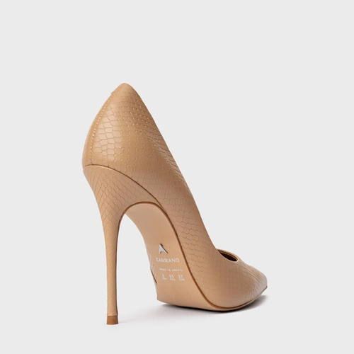 Scarpin Loretta Salto Fino Couro Snake Bege Dune