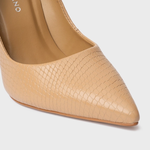 Scarpin Loretta Salto Fino Couro Snake Bege Dune