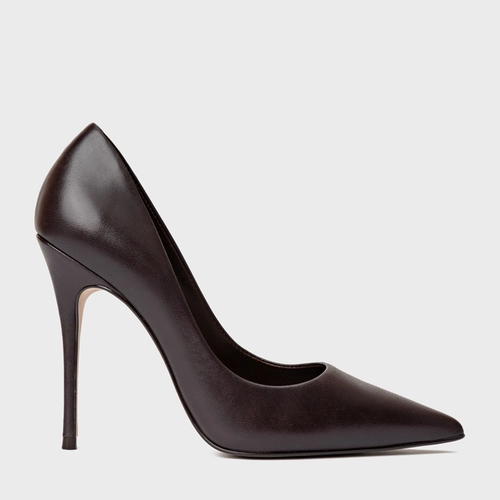 Scarpin Loretta Salto Fino Couro Marrom Dark Chocolate