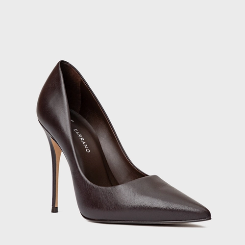 Scarpin Loretta Salto Fino Couro Marrom Dark Chocolate