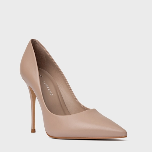 Scarpin Loretta Salto Fino Couro Bege Bella