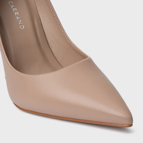 Scarpin Loretta Salto Fino Couro Bege Bella