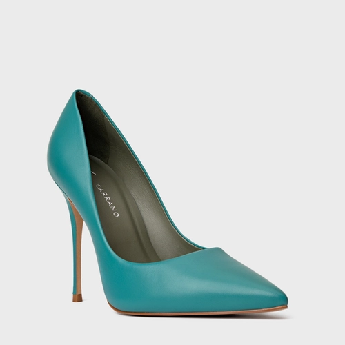 Scarpin Loretta Salto Fino Couro Verde Lagoon