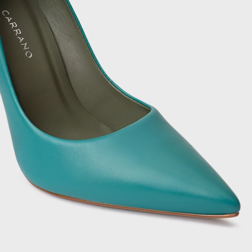 Scarpin Loretta Salto Fino Couro Verde Lagoon