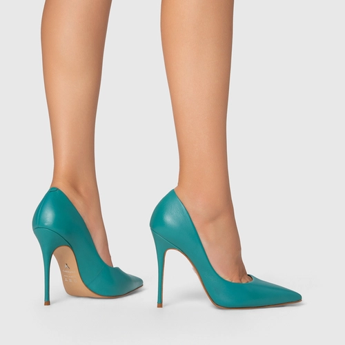 Scarpin Loretta Salto Fino Couro Verde Lagoon