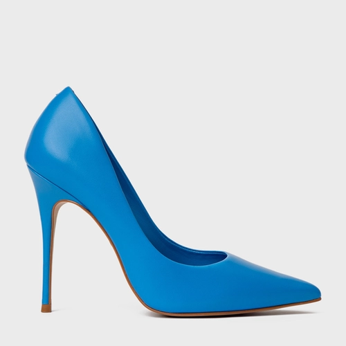 Scarpin Loretta Salto Fino Couro Azul Diva Blue