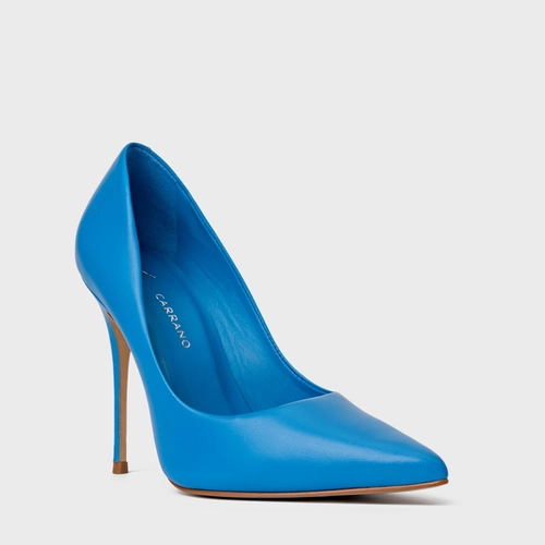 Scarpin Loretta Salto Fino Couro Azul Diva Blue