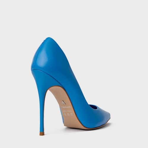 Scarpin Loretta Salto Fino Couro Azul Diva Blue