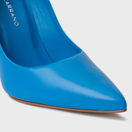 Scarpin Loretta Salto Fino Couro Azul Diva Blue
