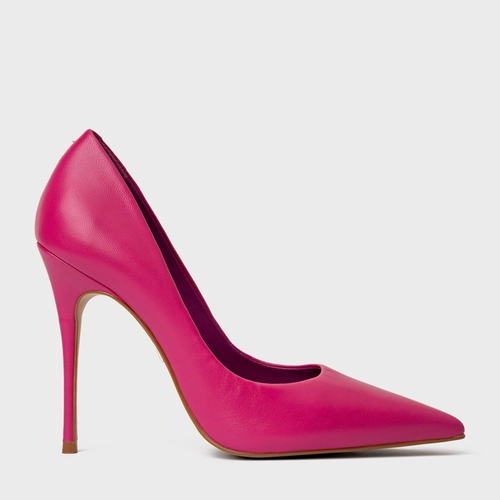 Scarpin Loretta Salto Fino Couro Rosa Mulberry