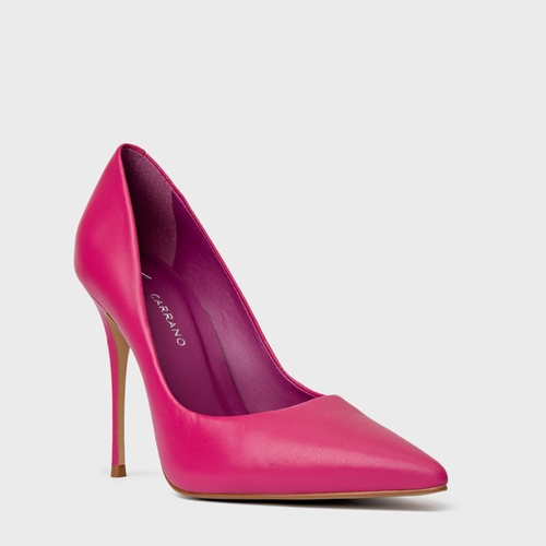 Scarpin Loretta Salto Fino Couro Rosa Mulberry