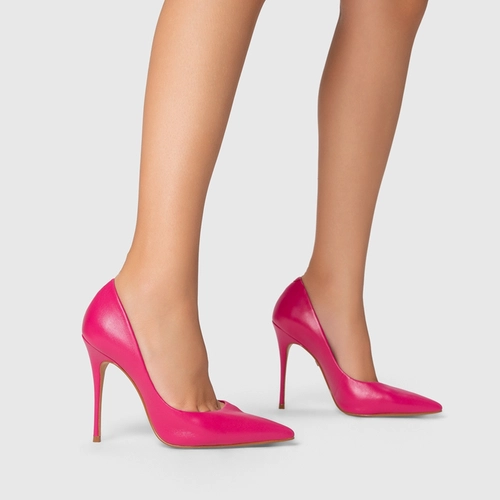 Scarpin Loretta Salto Fino Couro Rosa Mulberry