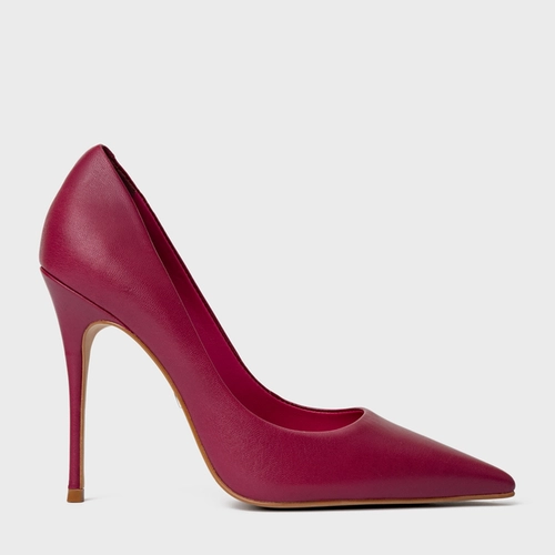 Scarpin Loretta Salto Fino Couro Rosa Fucsia