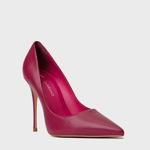 Scarpin Loretta Salto Fino Couro Rosa Fucsia