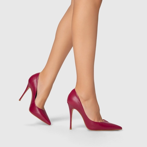 Scarpin Loretta Salto Fino Couro Rosa Fucsia