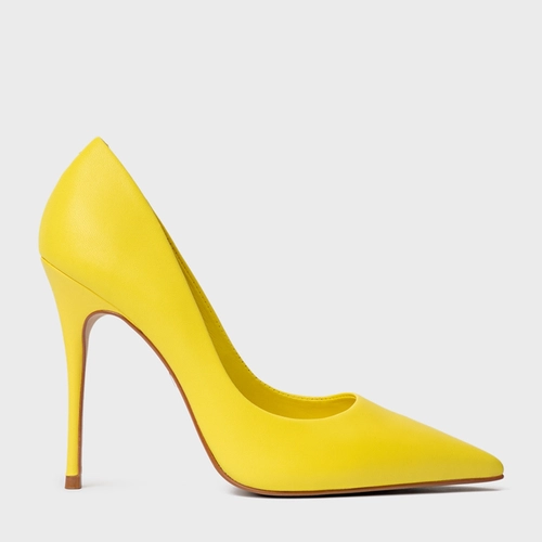 Scarpin Loretta Salto Fino Couro Amarelo Sun