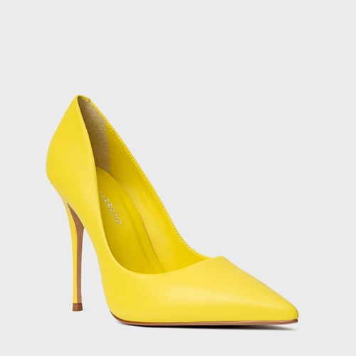 Scarpin Loretta Salto Fino Couro Amarelo Sun