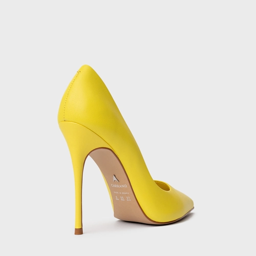 Scarpin Loretta Salto Fino Couro Amarelo Sun