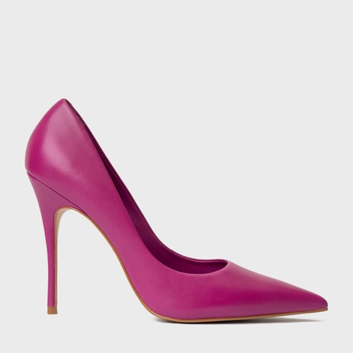 Scarpin Loretta Salto Fino Couro Roxo Eggplant