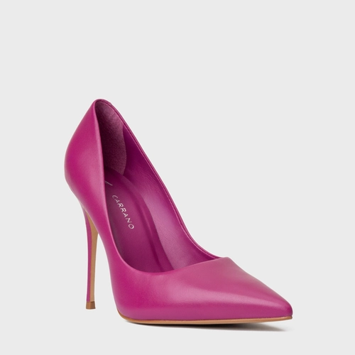 Scarpin Loretta Salto Fino Couro Roxo Eggplant